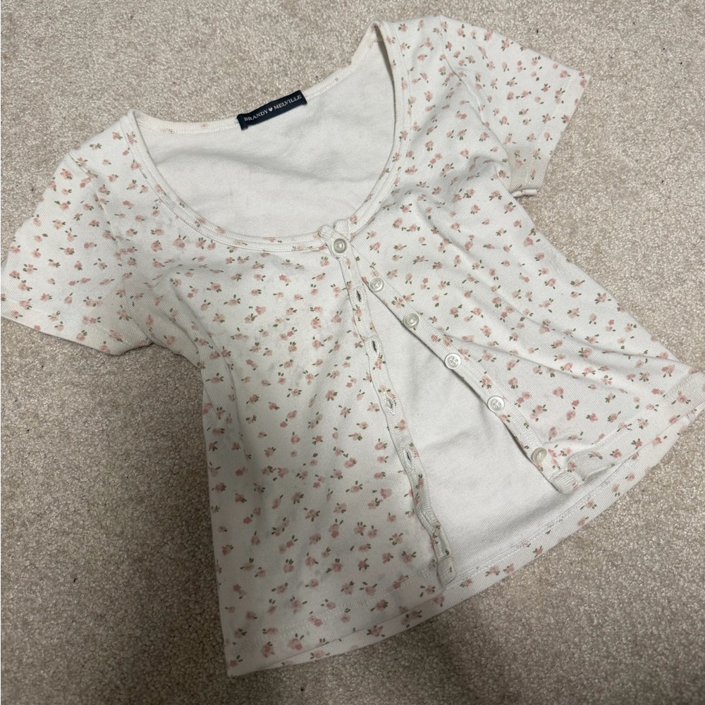 Brandy Melville Cream Floral Button Down Shirt